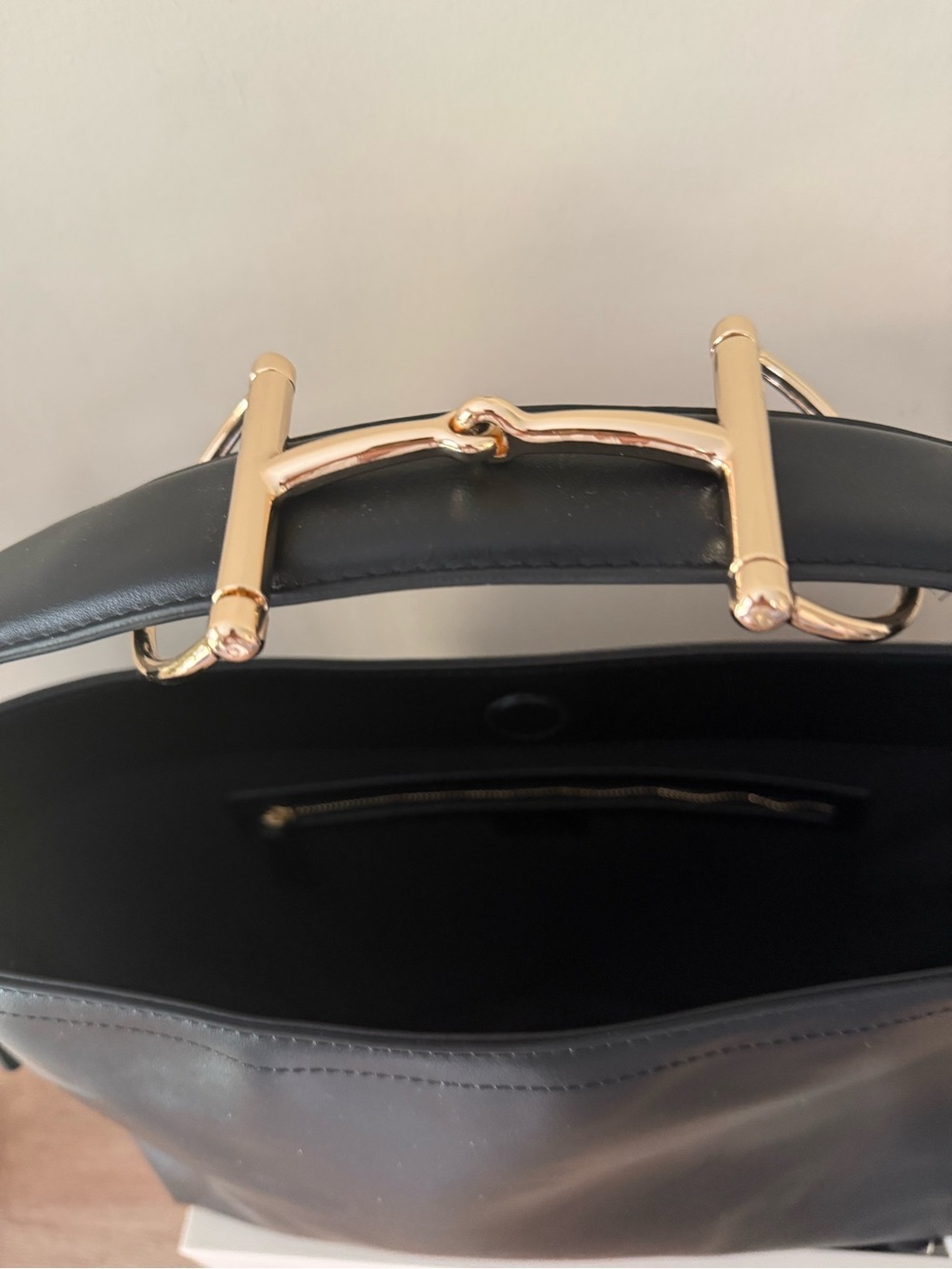 Black Leather Tote with Gold Hardware